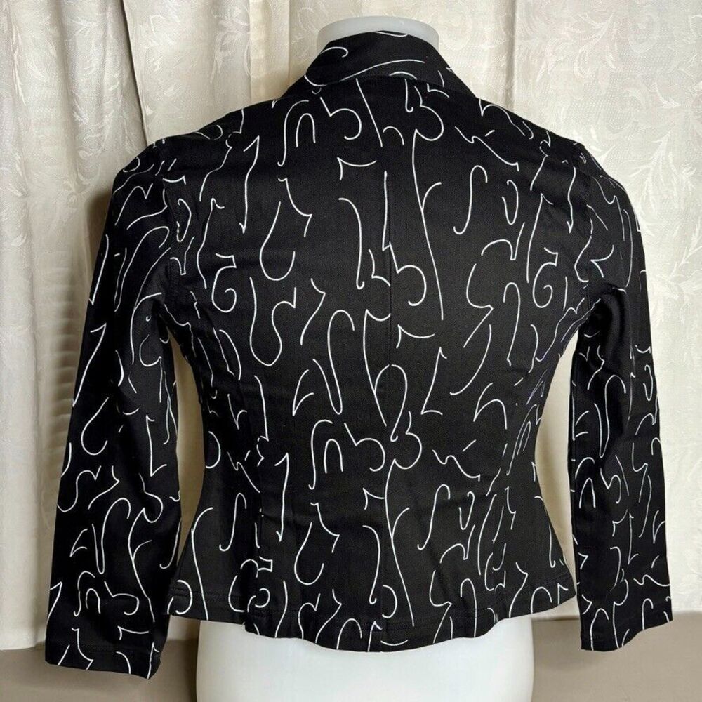 Newport News Styleworks VNTGBlack White Pleated Stretch Zip Jacket Womens Size 4 - Picture 3 of 8